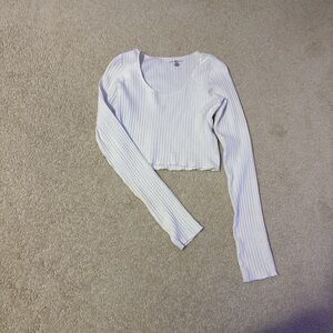 Brandy Melville White Ribbed Long Sleeve Top